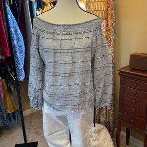 rag & bone Off-Shoulder Navy Striped Blouse